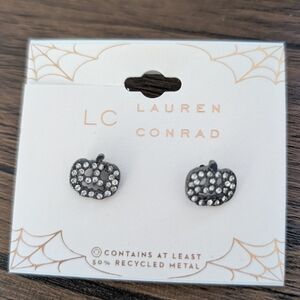 LC Lauren Conrad Spooked Again Rhinestone Pumpkin Stud Earrings NEW